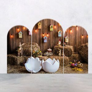 Egg Bunny Retro Wood Barn Easter Arch Backdrop Kit - Aperturee