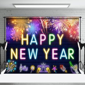 Electronic Musical Notes Happy New Year Backdrop - Aperturee