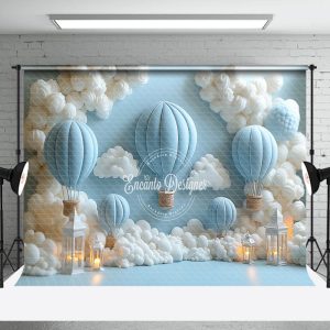 Fairy Tale Blue Hot Air Balloon White Cloud Backdrop - Aperturee