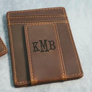 Front Pocket Slim Card Holder & Magnet Money Clip, Minimalist Leather Wallet With ID Window, Personalized Groomsman Favor, Promotional Gift