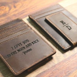Front Pocket Slim Card Holder & Magnet Money Clip, Minimalist Leather Wallet With ID Window, Personalized Groomsman Favor, Promotional Gift