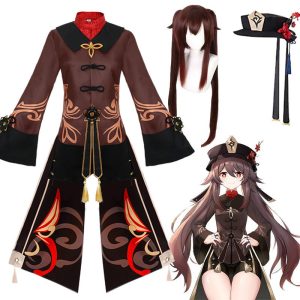 Genshin Impact Hutao Cosplay Costume Uniform Wig Cosplay Anime Game HuTao Dress