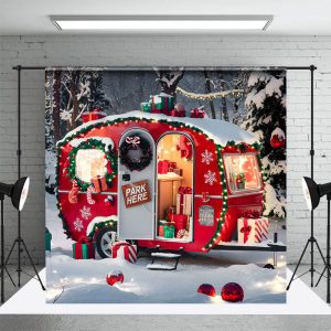 Gift Candy Cane Red Camping Holiday Christmas Backdrop - Aperturee