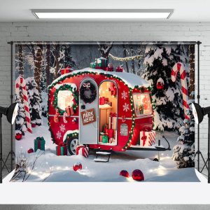 Gift Candy Canes Camping Red Christmas Backdrop - Aperturee