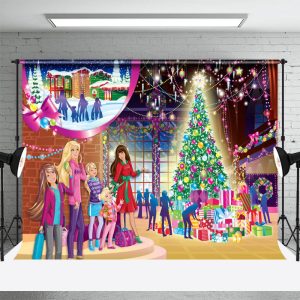 Glitter Colored Lights Woman Girl Christmas Backdrop - Aperturee