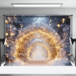 Gold Lighted Glitter Winter Snowy Photo Backdrop - Aperturee