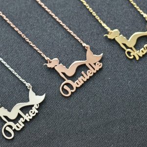 Gold Mermaid Necklace, Personalized Mermaid Name Necklace, Mermaid Lover Gift, Silver Mermaid Gift, Gift For Her, Kids Necklace