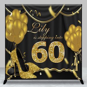 Gold Stepping Into Custom Woman Birthday Backdrop