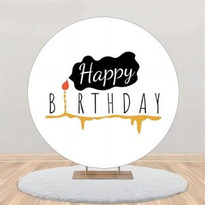 Golden Candle Black Smog Round Birthday Backdrop - Aperturee