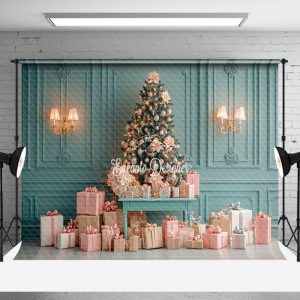 Green Wall Pink Gift Box Christmas Photo Backdrop - Aperturee