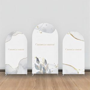 Grey Pattern Golden Line Dot White Arch Backdrop Kit - Aperturee