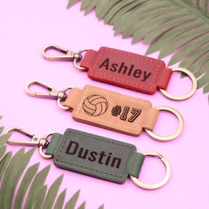 Leather Volleyball Keychain with Heavy Duty Ring and Clasp , Real Leather, Same Day Shipping, Free Shipping US
