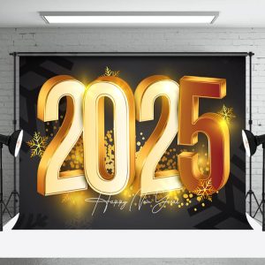 Luxury Gold 2025 Snowflakes Happy New Year Backdrop - Aperturee