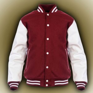MAROON NEW Varsity Letterman Wool Jacket with Leather Sleeves XS-4XL