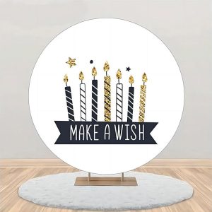 Make A Wish Black Candles Round Birthday Backdrop - Aperturee