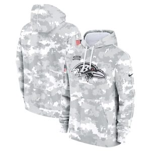 Mens White Camo Ravens 2024 Salute to Service Pullover Hoodie - Baltimore