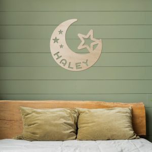 Moon and Star Name Wood Sign