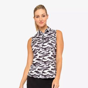 NWT BELYN KEY Gray Scale Camo Print Keystone Sleeveless Golf Shirt XS S M L XL