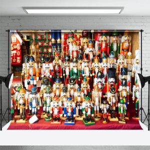 Nutcracker Doll Line Up Store Christmas Backdrop - Aperturee