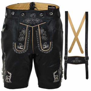 Oktoberfest Costumes Mens Lederhosen Leather Albert Black Beer Festival Outfit