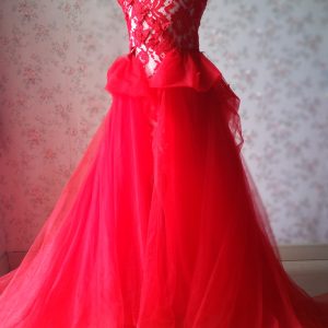 Pageant Red Lace Tutu High Waist Flower Girl Dress 2-Way Girl Birthday Dress NWT