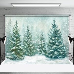 Painting Pine Tree Snowflakes Winter Photo Backdrop - Aperturee