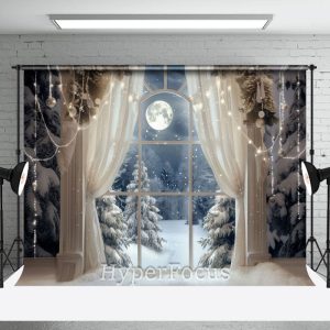 Pearl Window Snowy Forest Scene Christmas Backdrop - Aperturee