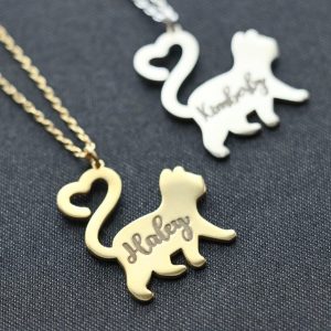 Personalized Cat Necklace, Cat Name Necklace, Cat Pendant, Animal Necklace, 925 Sterling Silver Personalized Gifts, Cat Lover Jewelry, Gifts