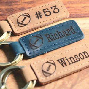 Personalized Football Keychain, Backpack Tags, Leather Keychains, Kid's Name Tags, Sport Keyrings, Charms, Team Gift