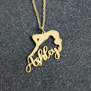 Personalized Gymnast Necklace, Gymnastics Name Charm, Dance Student Gift, Personalized Name Necklace, Summer Sports Jewelry, Elegant Girl Cheer Coach