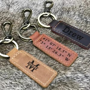Personalized Leather Keychain - Custom Keychains - Laser Engraved Keychain , Real Leather, Same Day Shipping, Free Shipping US