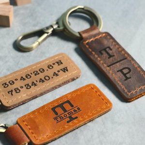 Personalized Leather Keychain, Personalized Coordinates Keychain, Where it All Began, 3 year Anniversary Gift. Mens gift, Mothers day gift