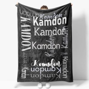 Personalized Name Black Blanket For Adult Kid Gift - Aperturee