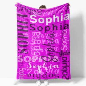 Personalized Name Magenta Throw Blanket Kid Gift - Aperturee