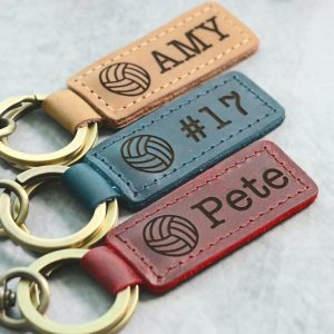 Personalized Volleyball Keychain, Backpack Tags, Leather Keychains, Kid's Name Tags, Sport Keyrings, Charms, Team Gift