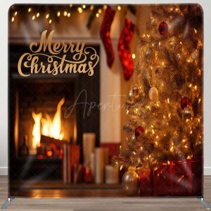 Pine Gifts Fireplace Christmas Tension Fabric Backdrop - Aperturee