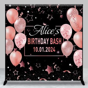 Pink Black Custom Birthday Party Backdrop For Woman - Aperturee
