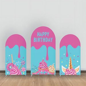 Pink Blue Candy Cream Arch Backdrop Kit For Birthday - Aperturee