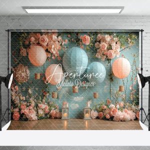 Pink Blue Hot Air Balloon Floral Wedding Backdrop - Aperturee