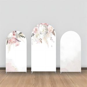 Pink Floral Leaves Faded Simple Arch Backdrop Kit - Aperturee