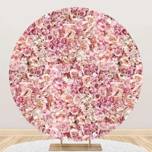 Pink Floral Petal Wall Rontic Round Wedding Backdrop - Aperturee