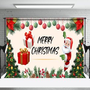 Poinsettia Cherry Santa Claus Gift Christmas Backdrop - Aperturee