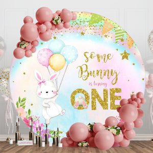 Rainbow Rabbit Balloon Round 1St Birthday Backdrop - Aperturee
