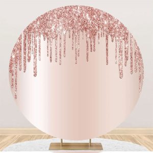 Rose Gold Solid Color Glitters Round Party Backdrop