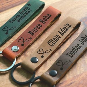 SLIM DOCTOR Personalized Keychain, Doctor Keyring, Medical Clinic Key tag, Name Tag, Cute Leather Keychain, Clinic Staff Keychain