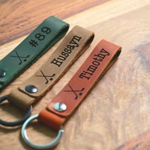 SLIM Ice Hockey Personalized Keychain / Keyring / bag Tag / Name Tag - Leather Keychain