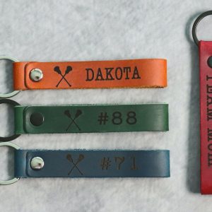 SLIM Lacrosse Keychain, Personalized Sports Keychain, Team Gifts, Player Gifts, Lacrosse Gift, LEATHER KEYCHAIN