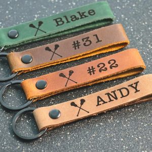 SLIM Lacrosse Keychain, Personalized Sports Keychain, Team Gifts, Player Gifts, Lacrosse Gift, LEATHER KEYCHAIN