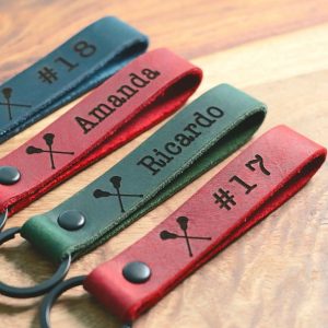 SLIM Lacrosse Personalized Keychain / Keyring / bag Tag / Name Tag - Leather Keychain