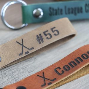 SLIM Leather Ice Hockey Keychain , Real Leather, Same Day Shipping, Free Shipping US